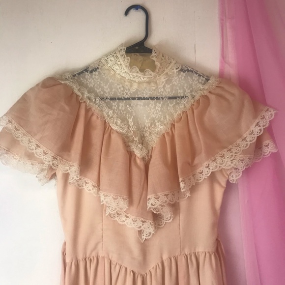 Vintage pink 70s prairie Jessica mcclintock dress - Picture 4 of 11